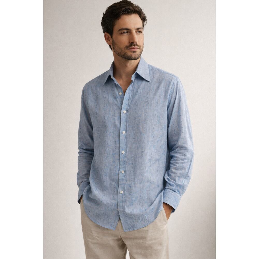 Vintage Christian Dior Monsieur Logo Blue Button Up Lightweight Mens Luxury